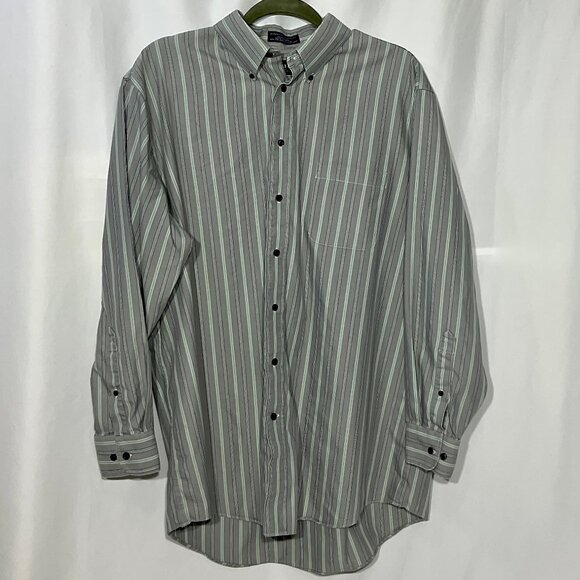 The Blazer Shirt Grey & White Stripe Stafford Essentials Classic Fit - Picture 1 of 7